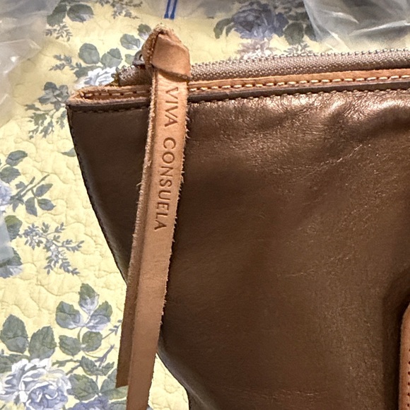 Consuela Metallic Bronze Tote Bag with Teal Handles - Picture 7 of 16